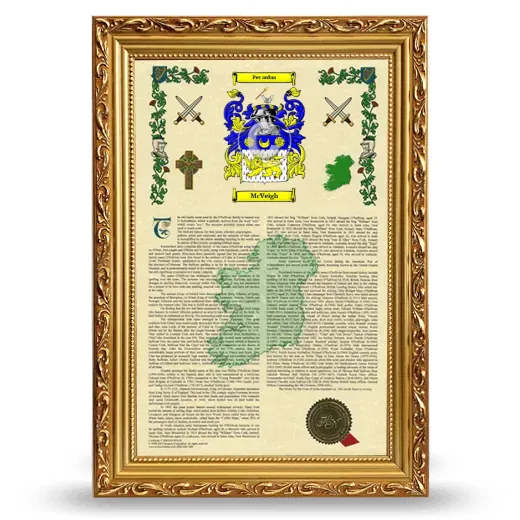 McVeigh Armorial History Framed - Gold