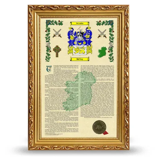 McVey Armorial History Framed - Gold