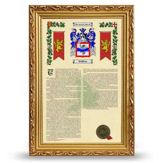 Medham Armorial History Framed - Gold