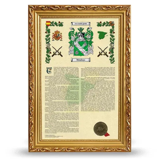 Mendoça Armorial History Framed - Gold