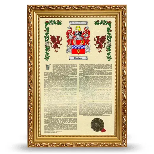 Mesham Armorial History Framed - Gold