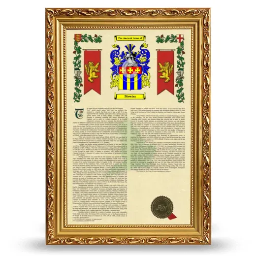 Mewiss Armorial History Framed - Gold