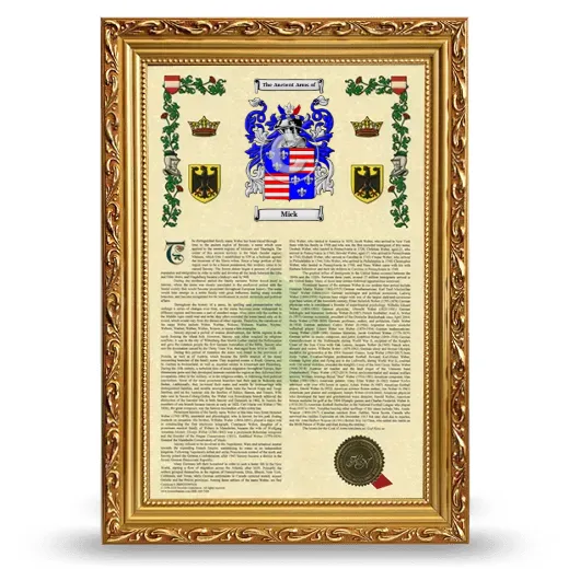 Mick Armorial History Framed - Gold