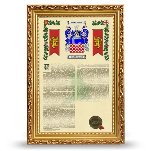 Micklethwait Armorial History Framed - Gold
