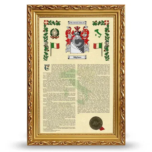 Migliaro Armorial History Framed - Gold