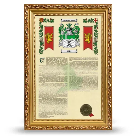 Miles Armorial History Framed - Gold