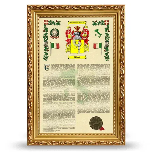 Miletic Armorial History Framed - Gold