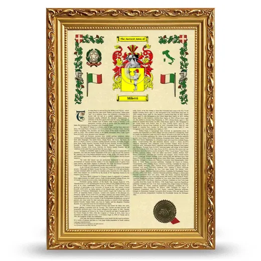 Miletti Armorial History Framed - Gold