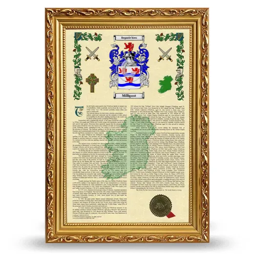 Milligant Armorial History Framed - Gold