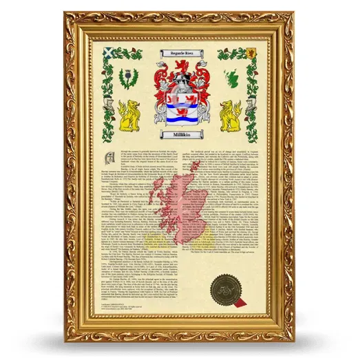 Millikin Armorial History Framed - Gold