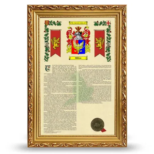 Milton Armorial History Framed - Gold