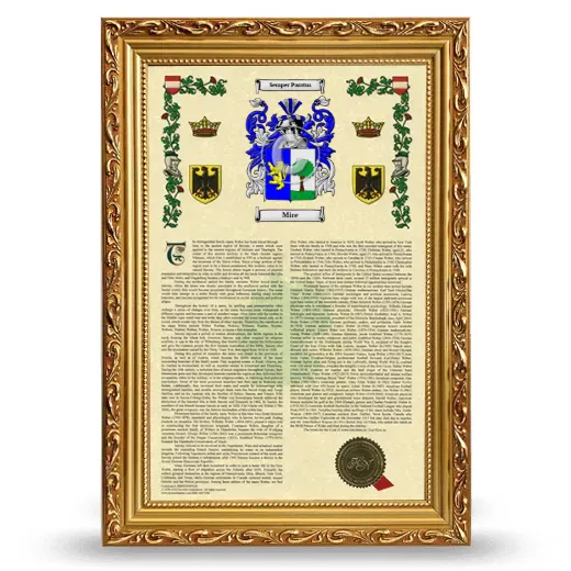 Mire Armorial History Framed - Gold