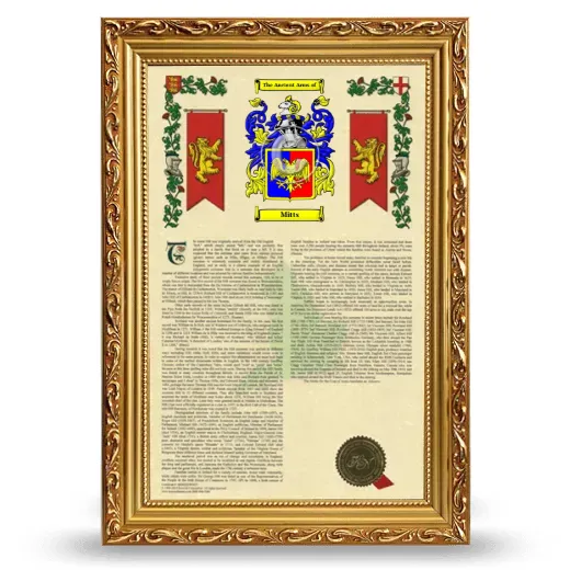 Mitts Armorial History Framed - Gold