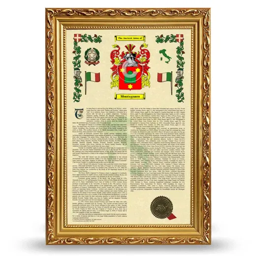 Montagnaro Armorial History Framed - Gold