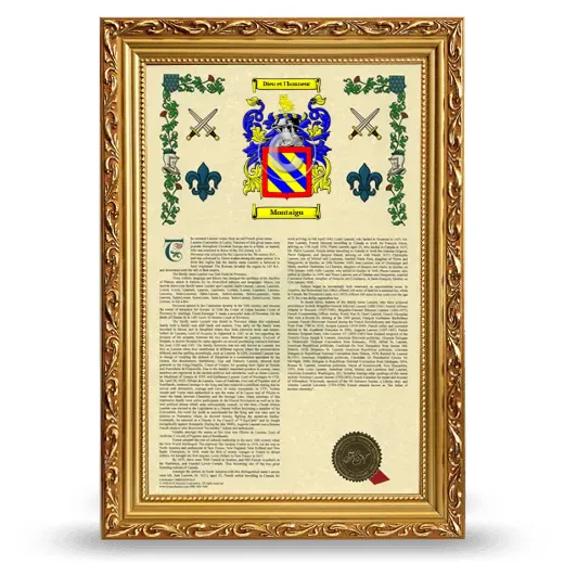 Montaigu Armorial History Framed - Gold