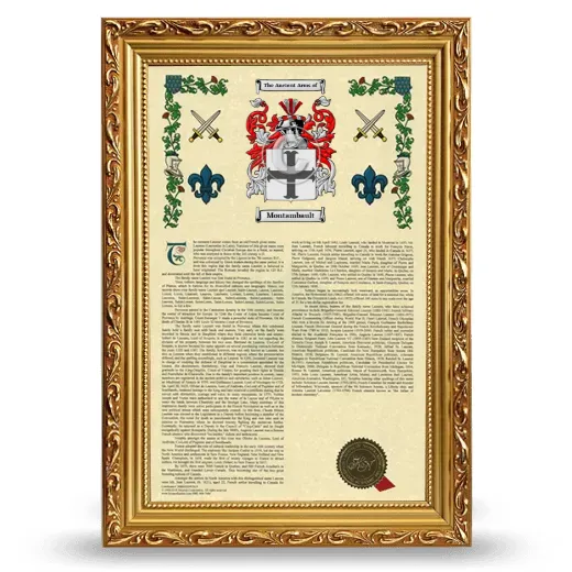 Montambault Armorial History Framed - Gold