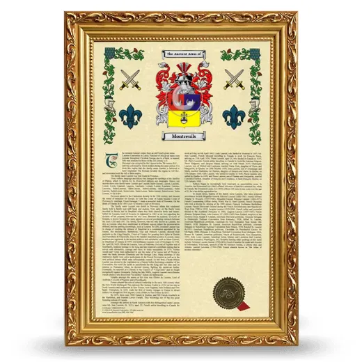 Montreuils Armorial History Framed - Gold