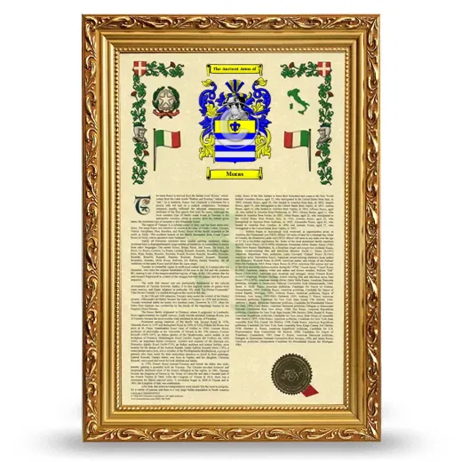 Moras Armorial History Framed - Gold