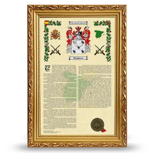 Mosqueras Armorial History Framed - Gold