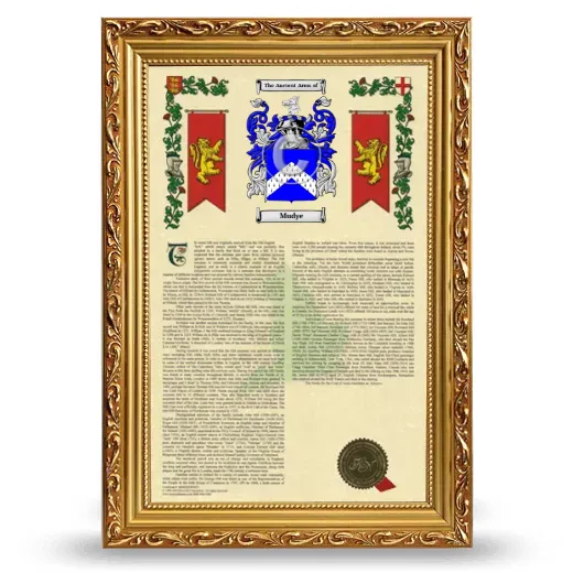 Mudye Armorial History Framed - Gold