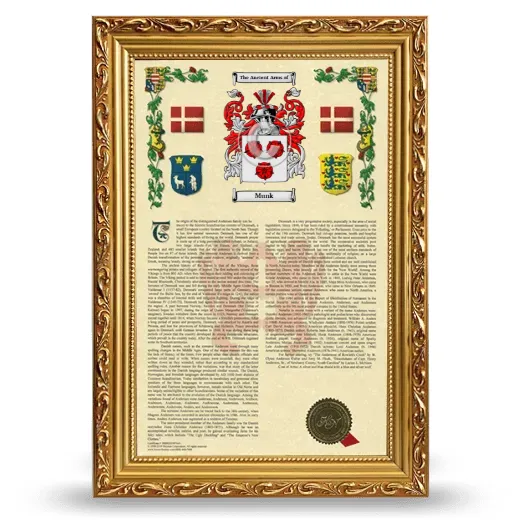 Munk Armorial History Framed - Gold