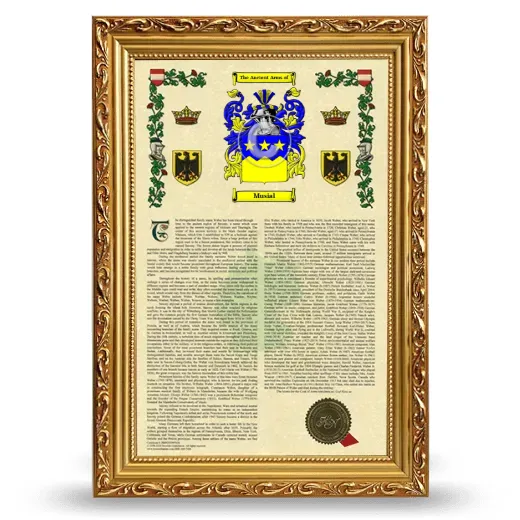 Musial Armorial History Framed - Gold
