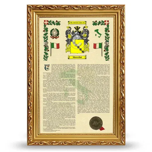 Mussolini Armorial History Framed - Gold