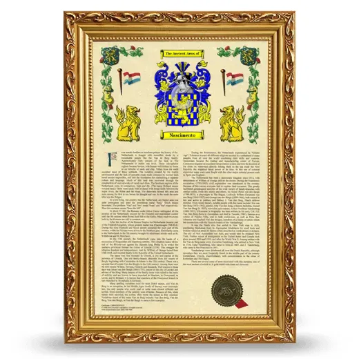 Nascimento Armorial History Framed - Gold