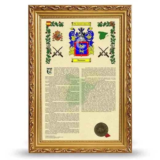 Navares Armorial History Framed - Gold