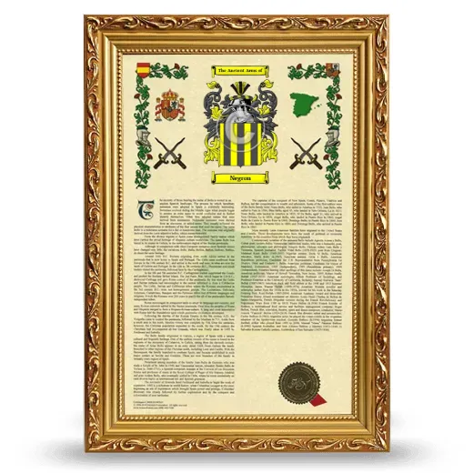 Negron Armorial History Framed - Gold
