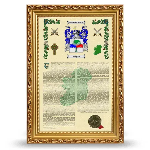 Neligan Armorial History Framed - Gold