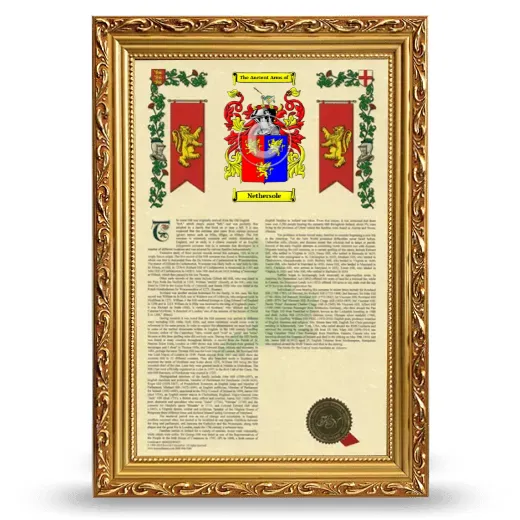 Nethersole Armorial History Framed - Gold