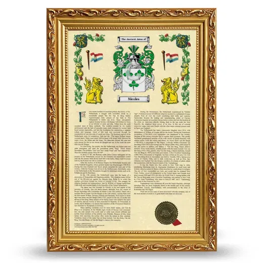 Nicoles Armorial History Framed - Gold