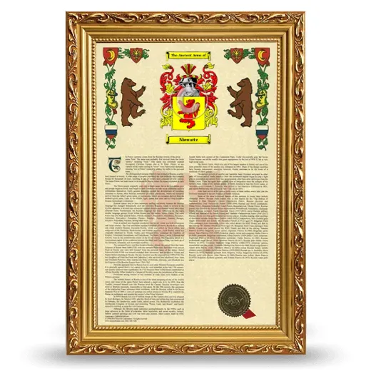 Niemetz Armorial History Framed - Gold
