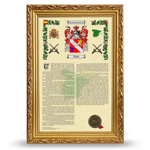 Nuñez Armorial History Framed - Gold
