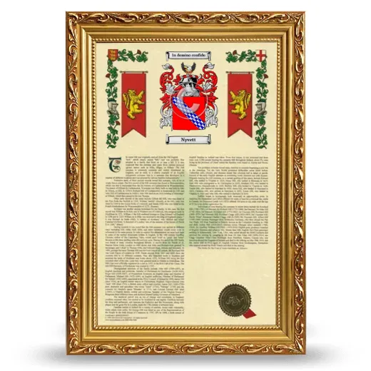 Nyvett Armorial History Framed - Gold