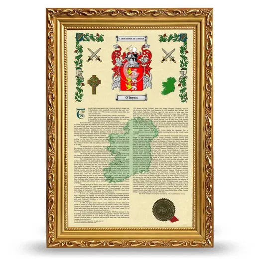 O bryan Armorial History Framed - Gold