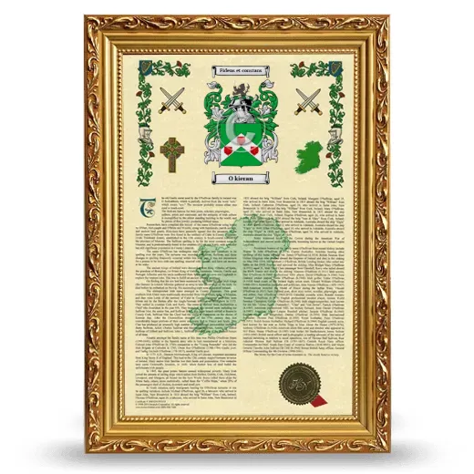 O kieran Armorial History Framed - Gold