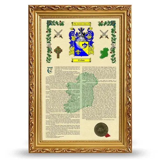 O shea Armorial History Framed - Gold