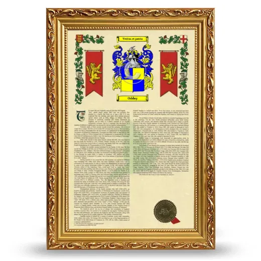Odday Armorial History Framed - Gold
