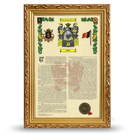 Oden Armorial History Framed - Gold