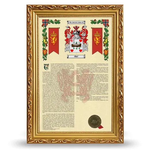 Olaf Armorial History Framed - Gold