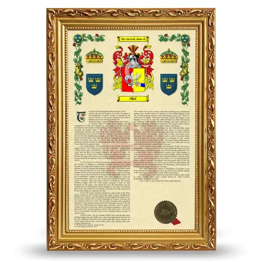 Olaf Armorial History Framed - Gold