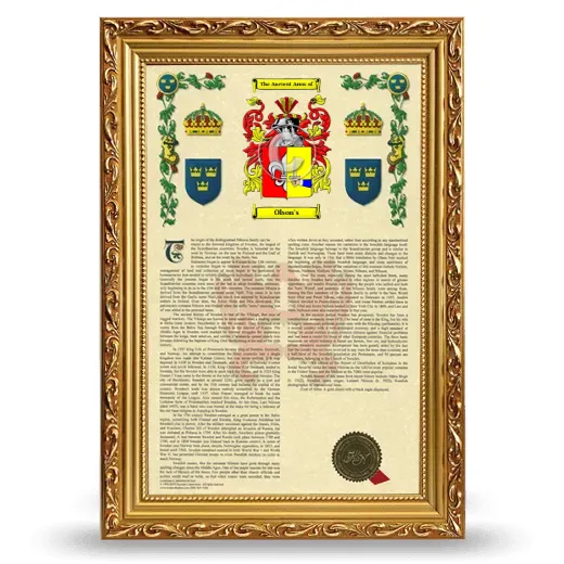 Olson's Armorial History Framed - Gold