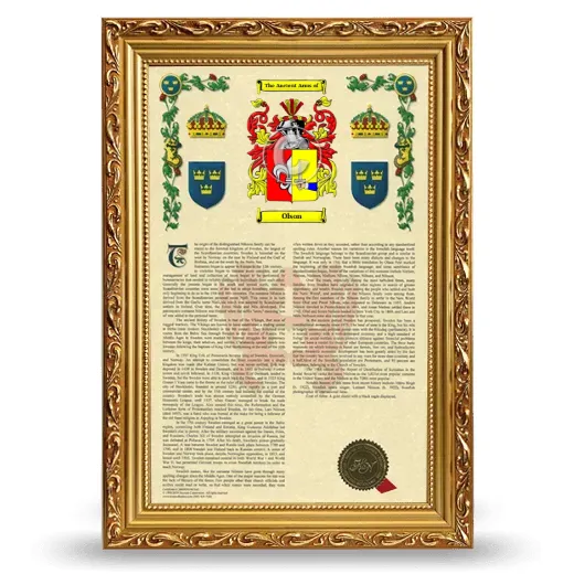 Olson Armorial History Framed - Gold