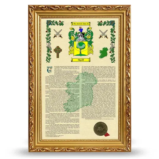 Oquill Armorial History Framed - Gold
