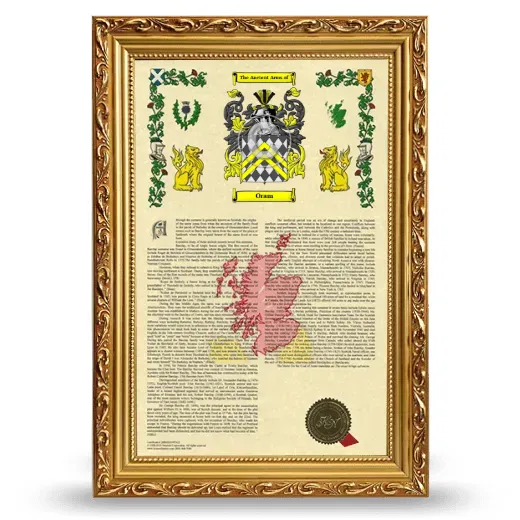 Oram Armorial History Framed - Gold