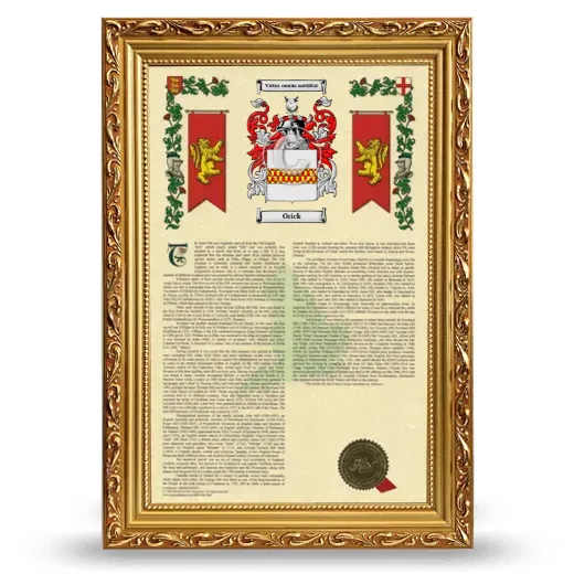 Orick Armorial History Framed - Gold