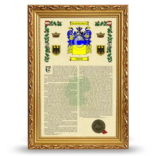 Orment Armorial History Framed - Gold