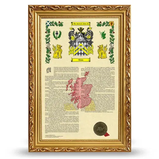 Orun Armorial History Framed - Gold